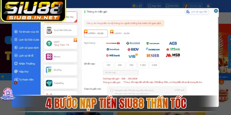 4 bước nạp tiền Siu88 thần tốc